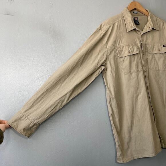 Dickies Mens Size XL Tan Khaki Button Up Ripstop Shirt Utility Workwear Casual - Picture 2 of 9